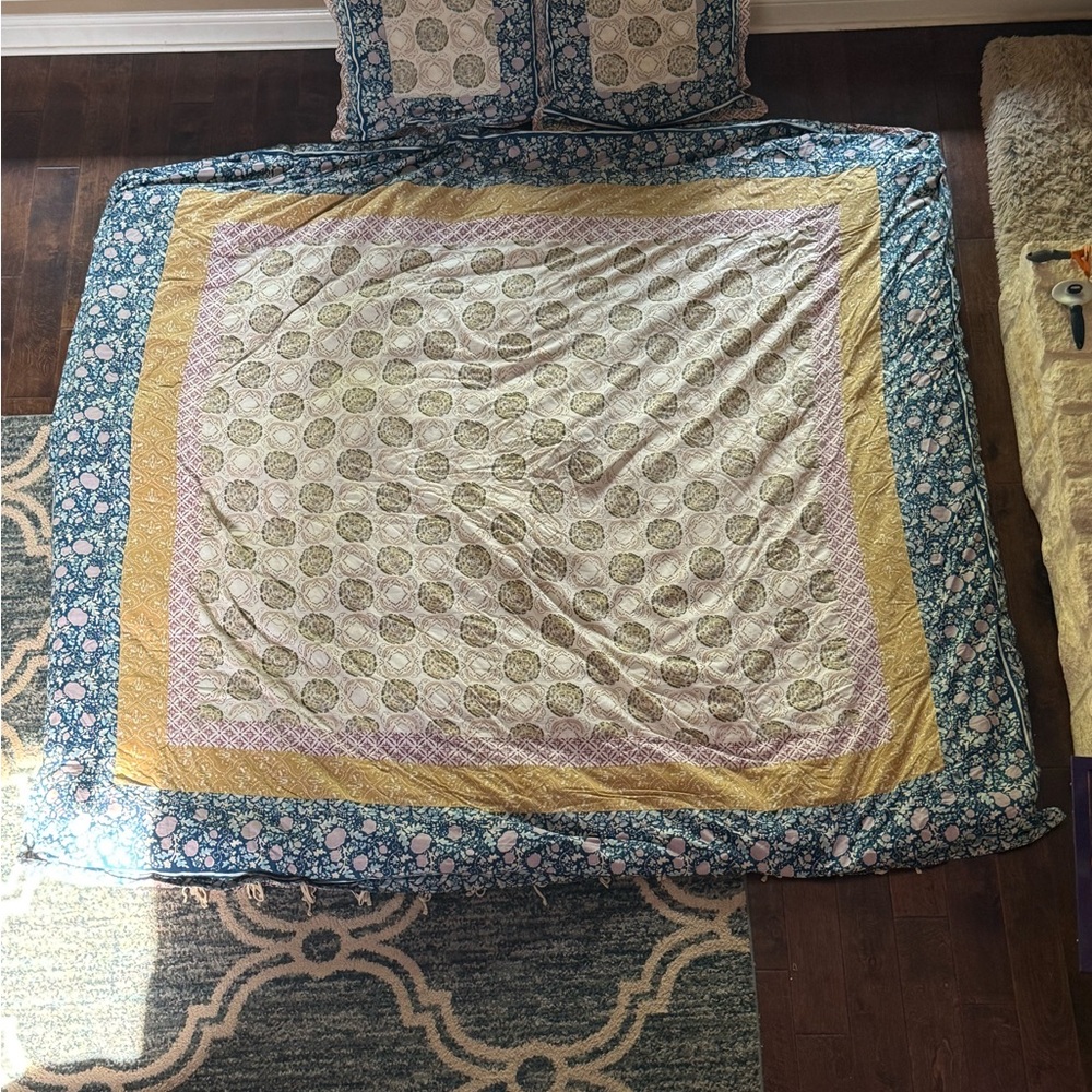 Anthropologie Blue and Yellow Duvet Cover